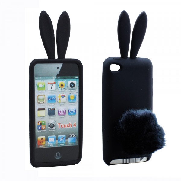 Wholesale iPod Touch 4 3D Bunny Case with Stand Up Tail (Black)